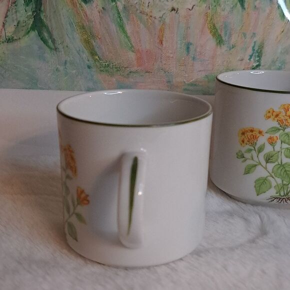Three Vintage Japan Yellow Floral Ceramic Cups Decor Mid Century Modern - Picture 12 of 13